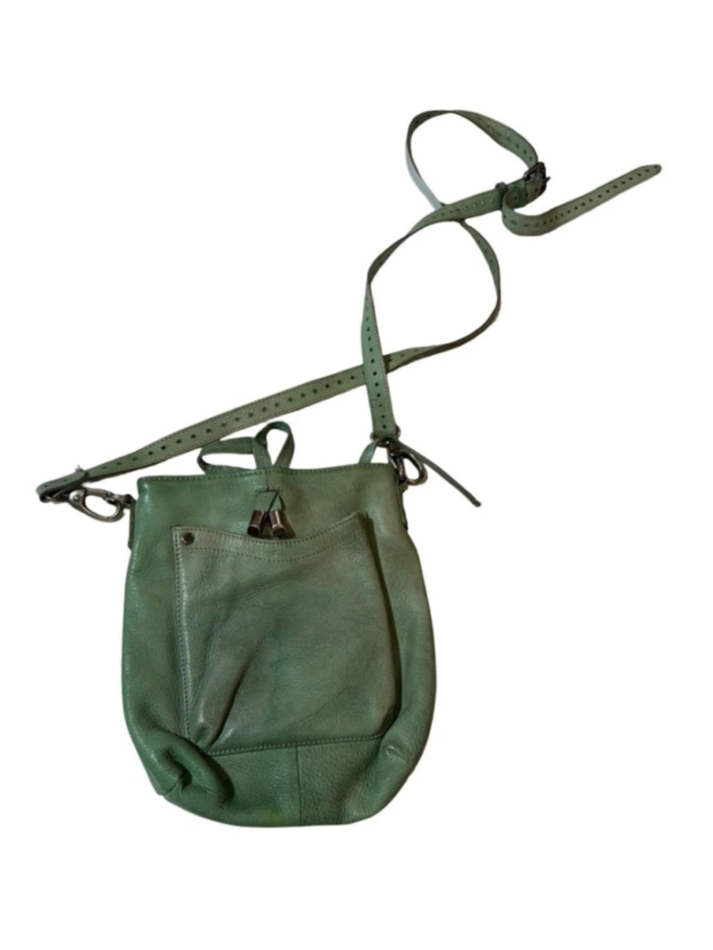 Latico Green Leather Crossbody Bucket Bag Boho Slouchy Festival Purse read